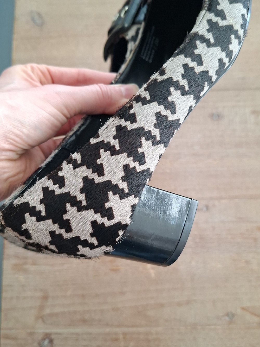 Alfani Vintage 90's/Y2K Square-toe Calf-hair Houndstooth Heels (US 7.5) - Picture 3 of 8